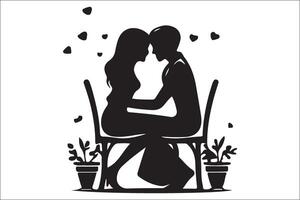 Silhouette of a couple sitting on a chair vector