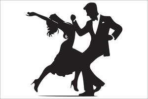 A silhouette of a couple dancing in the style of the 1940s vector