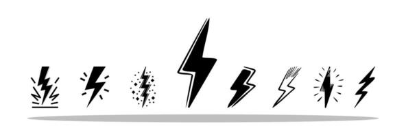 Set of black lightning icons on white background vector