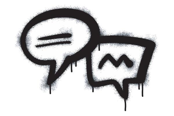 Set of Graffiti spray Speech Bubbles in black on white. Bubble drop symbol. Isolated on white background. Speech bubble illustration