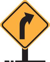 A yellow and black road sign with an arrow pointing left vector