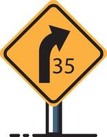 A yellow sign with a black arrow pointing to the right vector
