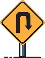 A yellow sign with a curved arrow pointing to the left vector
