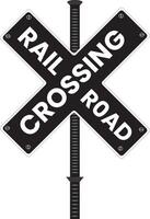 A railroad crossing sign with the words rail crossing road vector