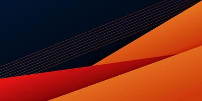 Abstract futuristic geometric background with orange triangles and red gradient overlapping shapes, dark blue background design. eps10 vector