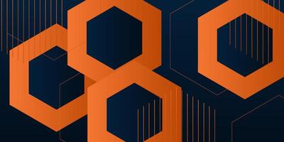 Abstract dark blue 3D background with orange hexagon pattern. Hexagon structure shape. Hexagon texture design. Colorful pattern design. Eps10 vector