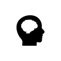brain inside a human head icon. Represents intelligence, idea, thought, memory, and cognitive function. Simple black and white icon suitable for various design purposes vector