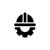 engineer hard hat with a gear icon. Represents engineering, construction, industry, and technical professions. Outline style, suitable for web design, mobile apps, and graphic design projects vector