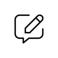 Edit icon. Features pencil writing or drawing within a speech bubble shape. Perfect for representing editing, modification, feedback, and writing. vector