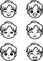 line art design of a cute cartoon set of face impression on white background vector