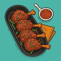 Serving Plated Chicken Drumsticks with Sauce for Appetizing Food Presentation vector