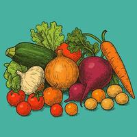 Assorted Fresh Vegetables Grouped Together Creating Vibrant and Healthy Still Life vector