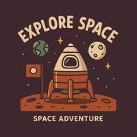 Exploring Space with Spaceship on a Lunar Adventure Illustration vector