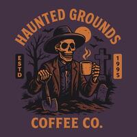Skeleton Digger Enjoying Coffee Break in the Graveyard Illustration vector
