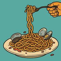 Serving Pasta with Clams Illustration with Hand and Fork vector