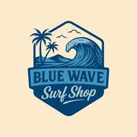 Stylized Ocean Wave Badge with Palms and Birds in Graphic Design vector