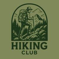 Man Hiking in the Mountains with Backpack and Walking Stick vector