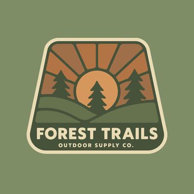 Forest Trails Landscape with Sun and Trees Retro Inspired Design
