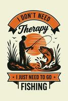 Man Fishing Graphic with Jumping Fish and Text About Fishing vector