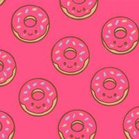 Seamless pattern of happy donuts with faces pink background graphic design fun environment playful viewpoint vector