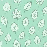 Kawaii leaf doodle seamless pattern nature graphic design playful environment close-up viewpoint whimsical concept vector