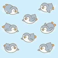 Seamless pattern of cartoon penguins sliding playfully digital art whimsical environment fun concept vector