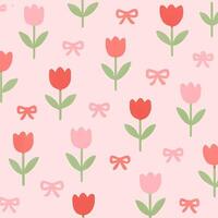 Seamless tulip bow pattern design floral decor digital artwork soft pastel environment top view concept vector
