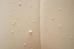 Crumbs scattered on a sofa, dirty sofa concept photo