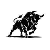 Charging Bull Silhouette Logo Powerful Aggressive Bull Illustration in Black and White, Symbol of Strength, Finance, Sports, and Energy Branding vector