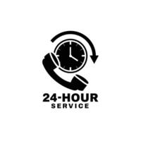 24-Hour Service with Telephone and Clock Illustration for Customer Support vector