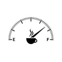 Coffee Gauge Meter Full Caffeine Level Fuel Indicator with Cup Silhouette Concept on White Background vector