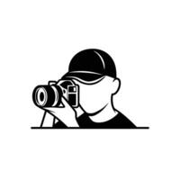 Faceless Man with Cap Taking Photo Using DSLR Camera, Black and White Illustration for Photography, Branding, or Creative Media vector