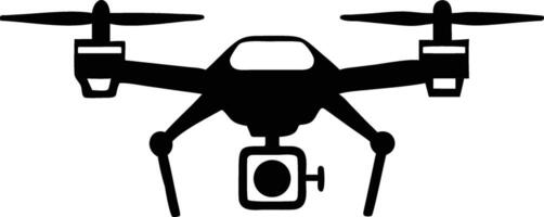 Drone silhouette in black and white with quadcopter icon. vector
