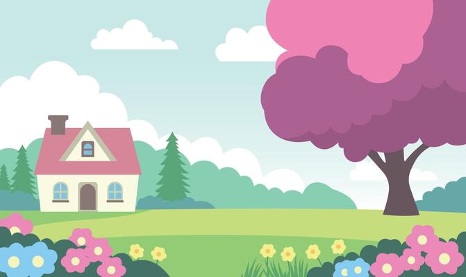 Beautiful Home House Building with Colorful Flowers Floral Garden Park Yard View Landscape in Summer