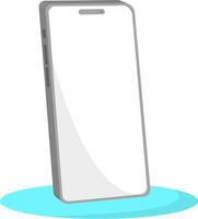 Minimalist Isometric Illustration of Modern Bezel-less Smartphone Standing on Glossy Platform with Soft Shadow - Design Concept for Mobile Technology, UX UI, and Digital Devices vector