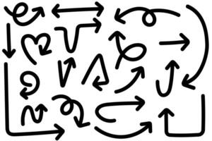Hand drawn doodle arrows set illustration. Various hand drawn black doodle arrows with different shapes and directions on white background for creative design use. vector