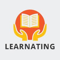 Learnating Logo Design Two Hands Gently Holding Open Book in Circle vector