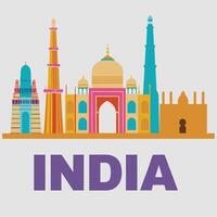 Vibrant Skyline of India Featuring Iconic Monuments and Architectural Wonders vector