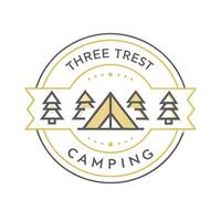 Three Trees Camping Logo Design Featuring Tent and Pine Trees in a Circular Badge vector