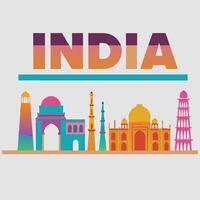 Vibrant India Landmark Skyline Colorful Illustration Featuring Famous Monuments and Architecture vector