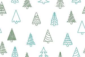Seamless pattern of Christmas trees in doodle style. Fairytale snowy forest. Suitable for invitation, wrapping paper, fabric, textile. vector