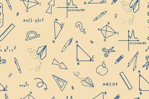 Seamless pattern of school supplies for geometry, triangles and equations in doodle style. illustration vector