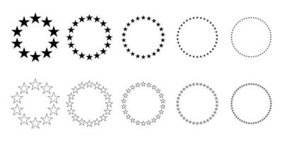 Set of star icons in a circle. Round star frame vector