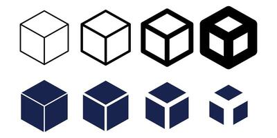 Cube icon set. Simple black cube pictogram vector