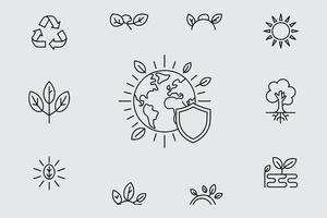 Environmental Protection And Conservation Line Icons Earth Shield Nature Preservation Concept vector