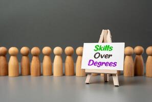 Skills are valued more than degrees in the job market. Employers prioritize practical experience and skills over formal degrees. Technical expertise, adaptability, and hands-on knowledge photo