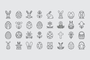 Easter Outline Icons Set Of Eggs Bunny Flowers And Other Holiday Elements vector