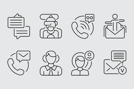 Communication Methods And Support Services Concept With Outline Style On Simple Background vector