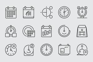 Schedule Planning Management Calendar Time Clock Thin Line Icons Set vector