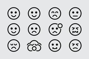 Set Of Simple Linear Emoji Icons Representing Different Moods And Expressions vector
